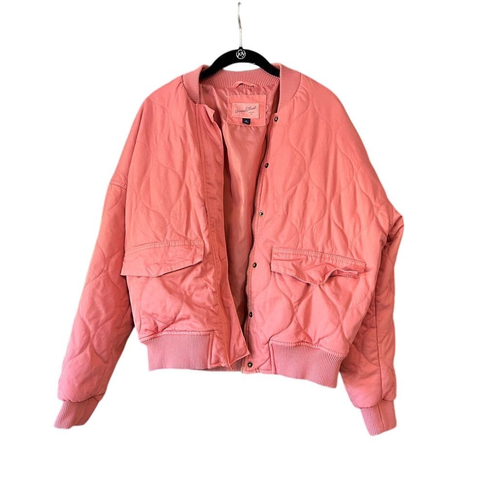 Universal Thread Coral Pink Quilted Bomber Jacket Retro Style Medium